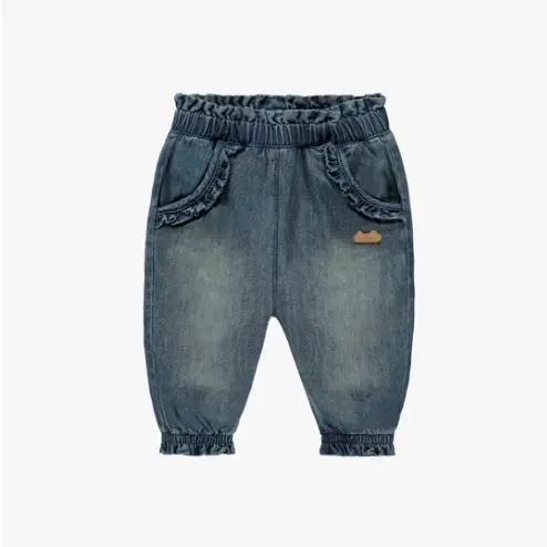 Loose Pants With Ruffles In Light Denim, Newborn