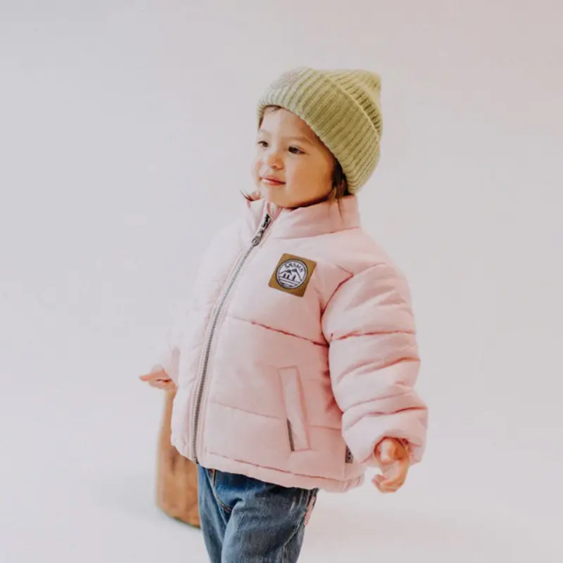 High Collar Light Pink Puffer Coat In Nylon, Baby