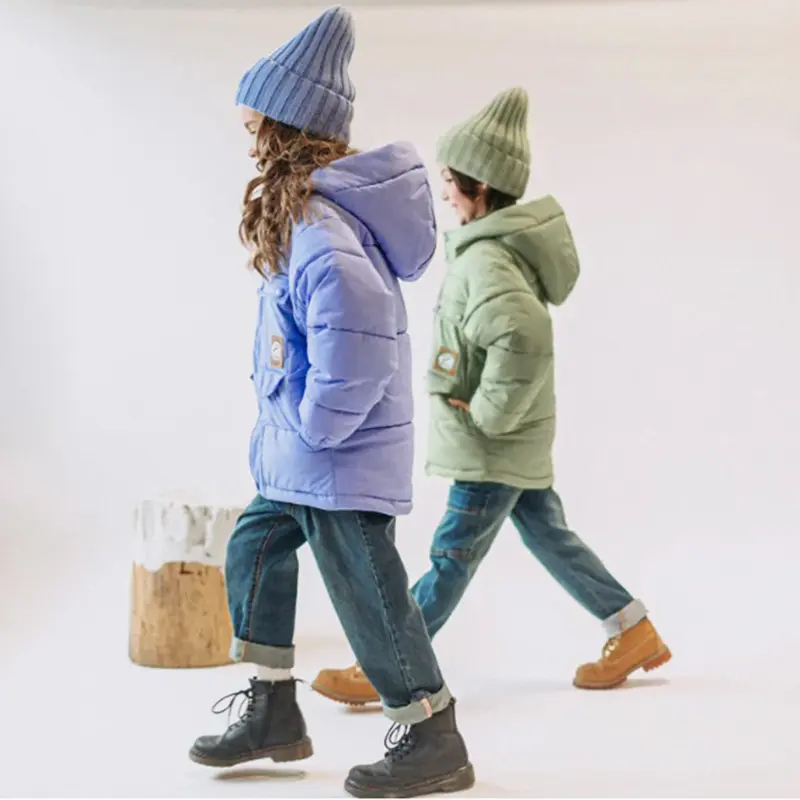 Purple Puffer Coat With High Collar And Hood In Nylon, Baby