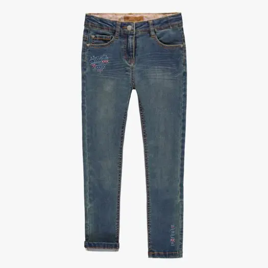 Medium Fitted Denim Pants With Embroidery, Child