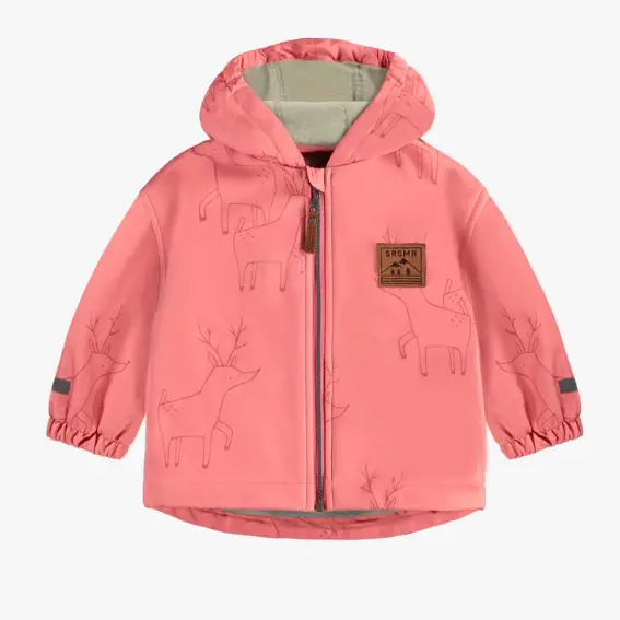 Pink Hooded Coat With Animal Print In Soft Shell, Baby