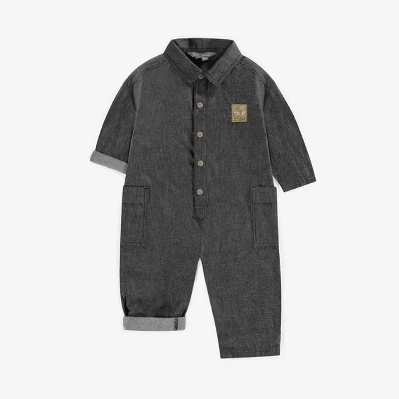 Long Black One-Piece In Relaxed Fit In Cotton, Baby