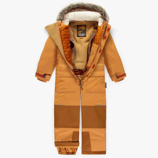 Caramel One-Piece Snowsuit With Faux Fur Hood, Child