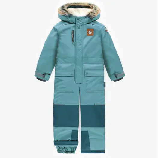 Arctic Blue One-Piece Snowsuit With Faux Fur Hood, Child