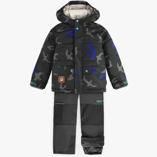 Two-Piece Snowsuit Black With Bird Print, Child