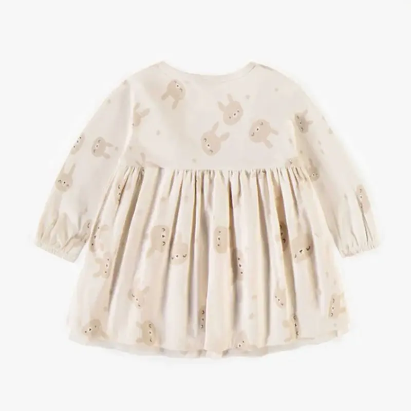 Cream Bodysuit Dress In Organic Cotton, Newborn