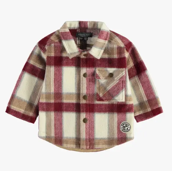 Burgundy And Beige Plaid Shirt In Flannel, Baby