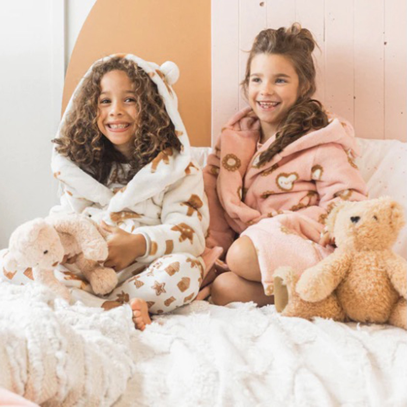 Pink Dressing Gown With A Print Of Cookies In Soft Fleece, Child