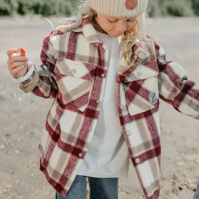 Burgundy And Beige Plaid Shirt In Flannel, Child
