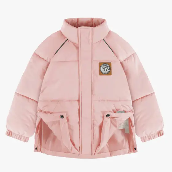 High Collar Light Pink Puffer Coat In Nylon, Child