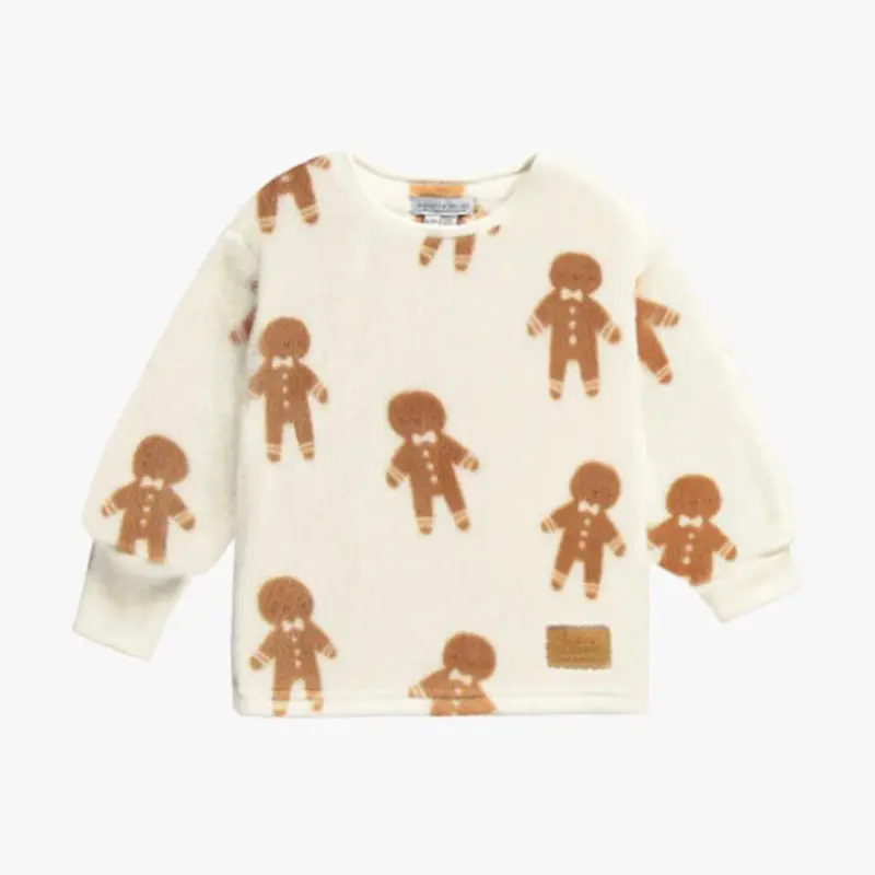 Cream One-Piece Pajama With An All Over Print Of Gingermen In Soft Fleece, Child