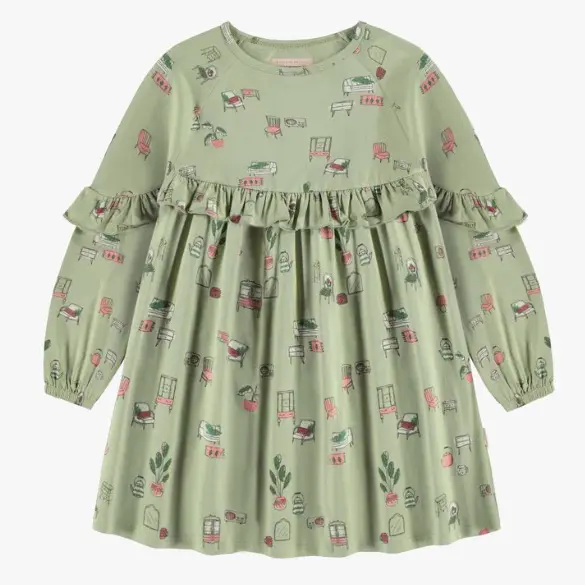 Sage Green Dress With Illustrations O...