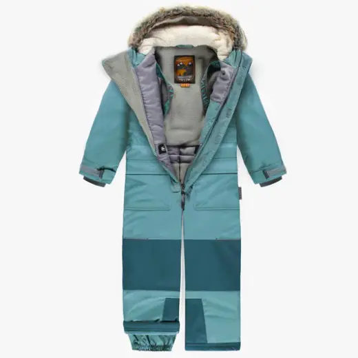 Arctic Blue One-Piece Snowsuit With Faux Fur Hood, Child