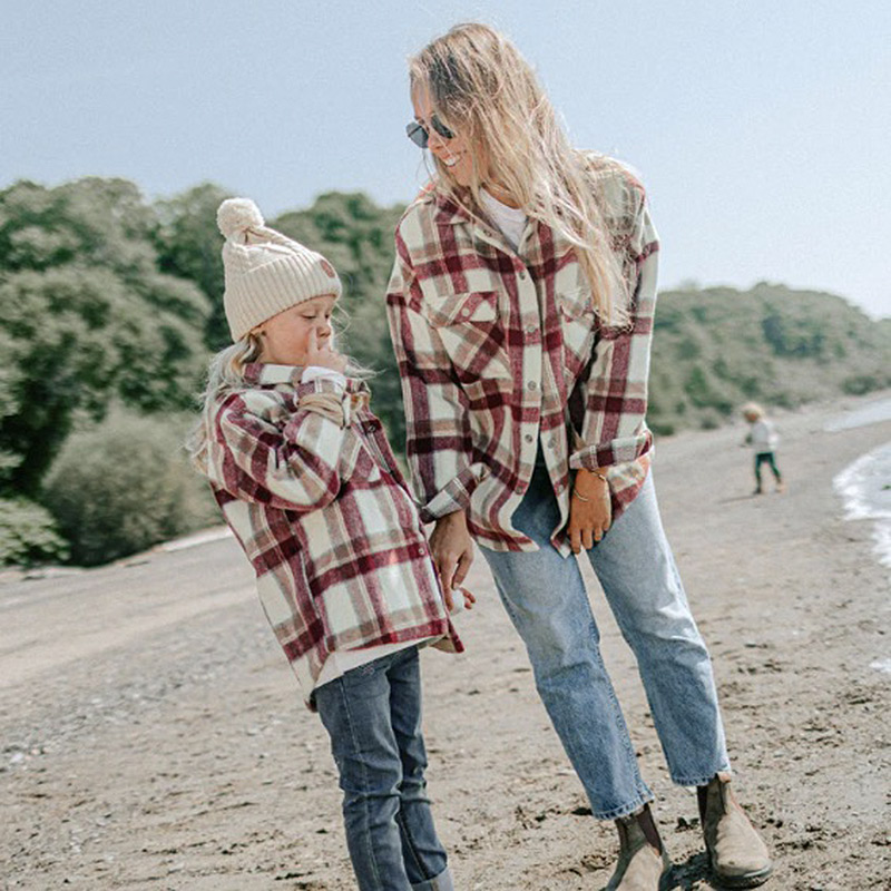 Burgundy And Beige Plaid Shirt In Flannel, Child
