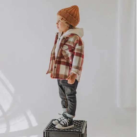 Burgundy And Beige Plaid Shirt In Flannel, Baby