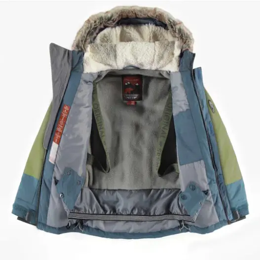 Blue And Green Two-Piece Snowsuit With Fur Hood, Child