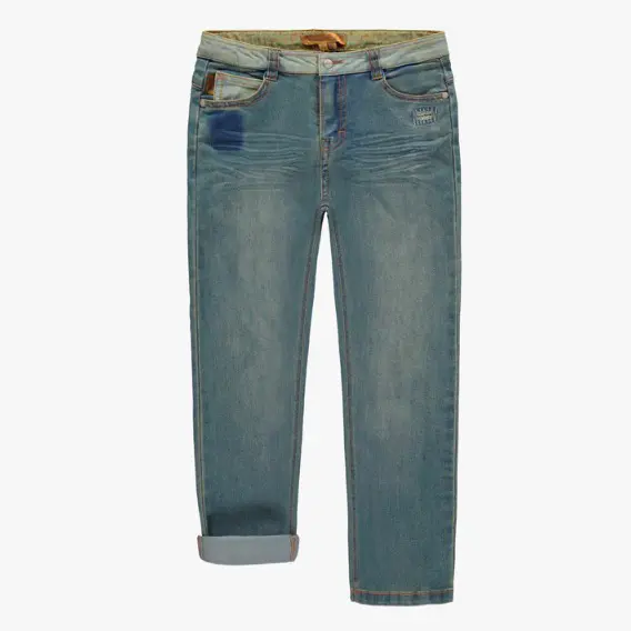 Pants in Relaxed Fit With Worn Effect in Light Denim, Child
