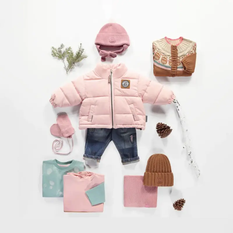High Collar Light Pink Puffer Coat In Nylon, Baby