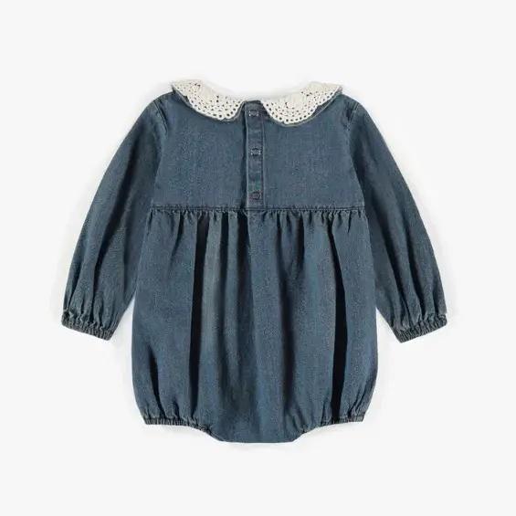 Puffy One-Piece With Long Sleeves and a Collar In Light Denim, Newborn